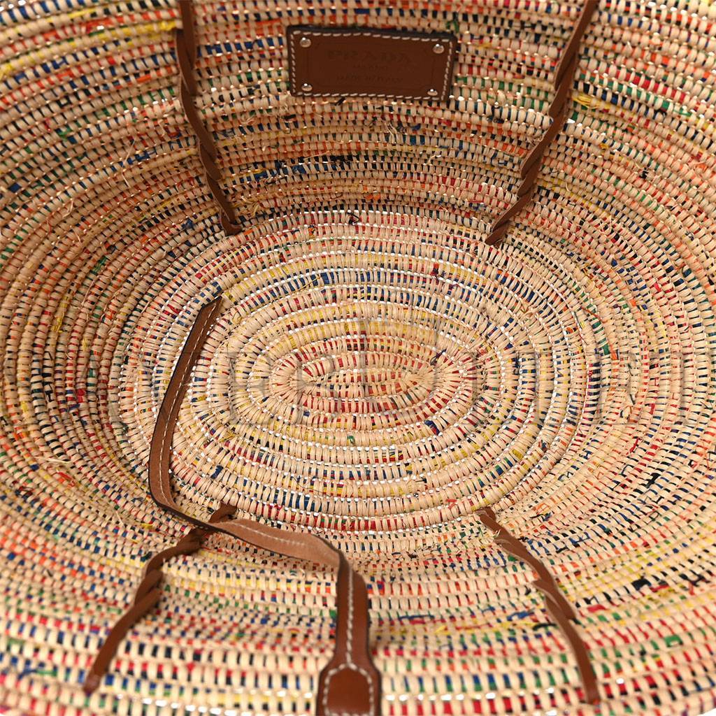 Pra*a paglia vitello woven braided basket tote multicolor cognac 1bg312_2dif_f00j7_v_iom (25*25*14cm)